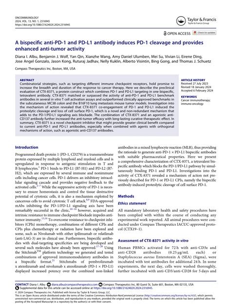 PDF A Bispecific Anti PD 1 And PD L1 Antibody Induces PD 1 Cleavage