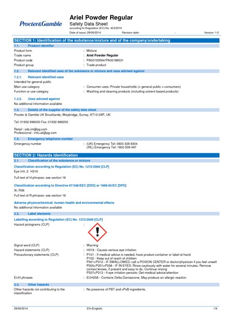 Detergent Safety Data Sheet | Printable Templates Free