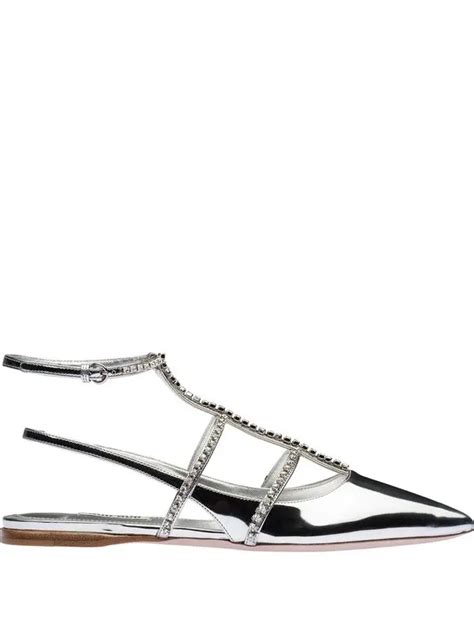 Miu Miu Crystal Embellished Slingback Sandals Metallic Editorialist