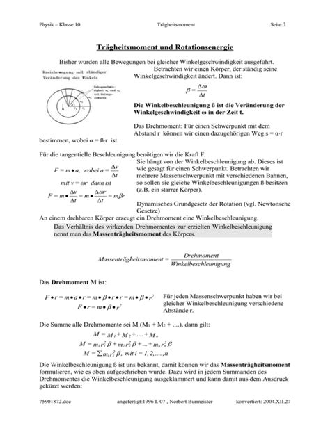 Tr Gheitsmoment Rotationsenergie