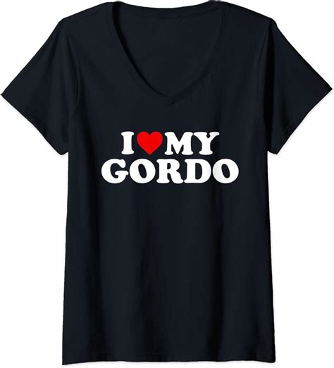 Womens I Love My Gordo Red Heart V Neck T Shirt Clothing Shoes And Jewelry