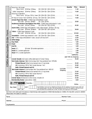 Fillable Online CORSA Merchandise Order Form Fax Email Print PdfFiller