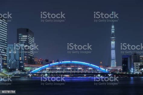 Eitai Bridge And Tokyo Skytree At Night Stock Photo Download Image