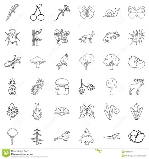 Iconos Fijados Estilo De La Planta Del Esquema Ilustración del Vector