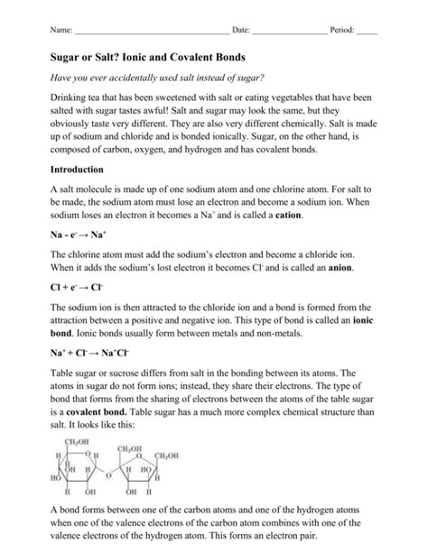 Sugar or Salt Lab