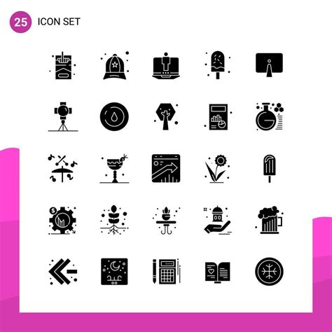 Glyph Icon Set Pack Of 25 Solid Icons Isolated On White Background For