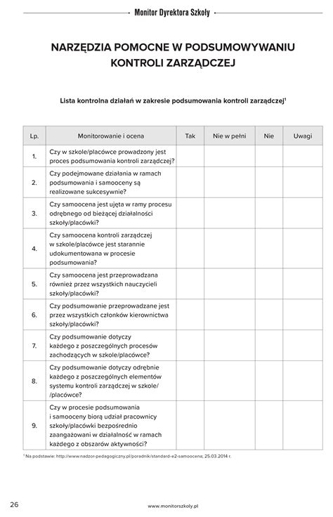 Narz Dzia Pomocne W Podsumowywaniu Kontroli Zarz Dczej Czasopismo