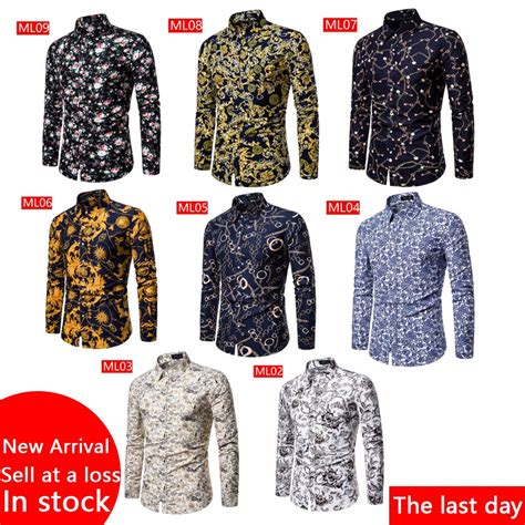 Mens Long Sleeve Hawaiian Shirt Summer Casual Floral Shirts For Men