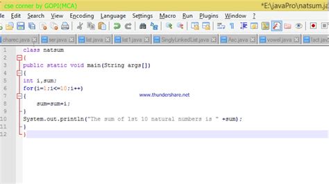 Sum Of 1st 10 Natural Numbers In Java Youtube