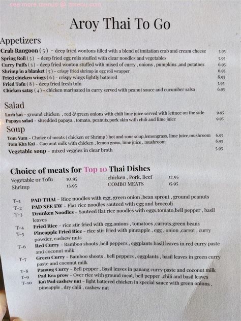 Carta Del Restaurante Aroy Thai To Go Charlotte