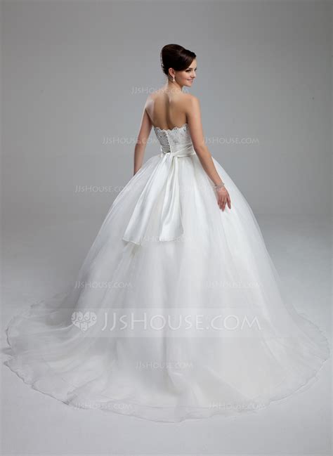 Ball Gown Sweetheart Court Train Satin Organza Wedding Dress With