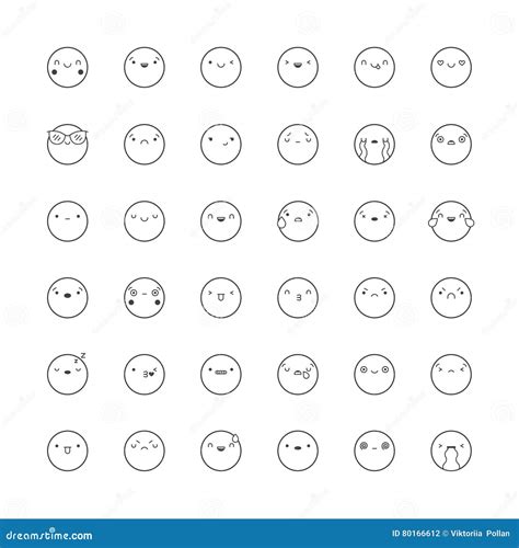 Emoji Icon Vector Set Outline Korean Style Isolated Emoticons Stock