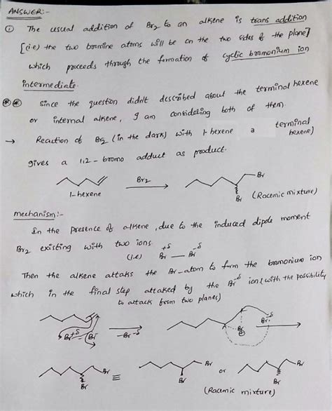 Hexene + bromine what is the reaction mechanism for hexene (not cyclic ...