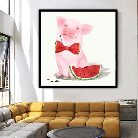 Pink Pig Eating Watermelon Canvas Print Art Cute Pig Canvas - Etsy