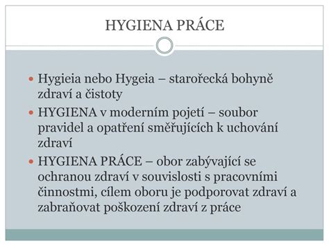 Hygiena PrÁce A Ochrana ZdravÍ PŘi PrÁci Ppt Stáhnout