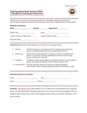 Fillable Online Academicaffairs Southtexascollege Nomination Form