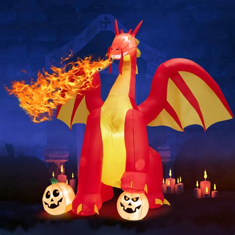 10 Feet Outdoor Halloween Decor Giant Inflatable Animated Fire Dragon ...