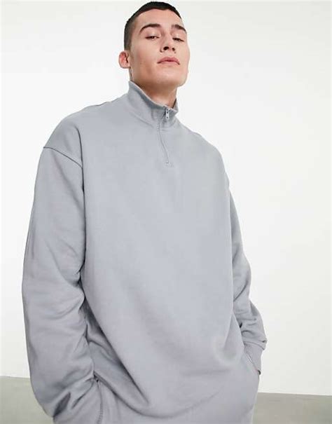 Asos Design Oversized Half Zip Sweatshirt In Gray Part Of A Set Asos