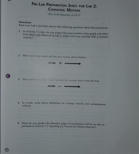 Solved PRE LAB PREPARATION SHEET FOR LAB 2 CHANGING MOTION Chegg