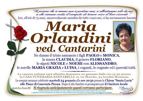 Necrologi Camerata Picena Maria Orlandini Onoranze Funebri Santarelli