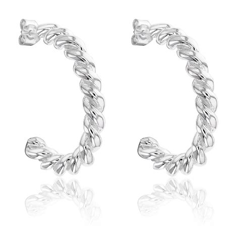 Boucle d oreilles argent massif demi créoles torsadées Ocarat