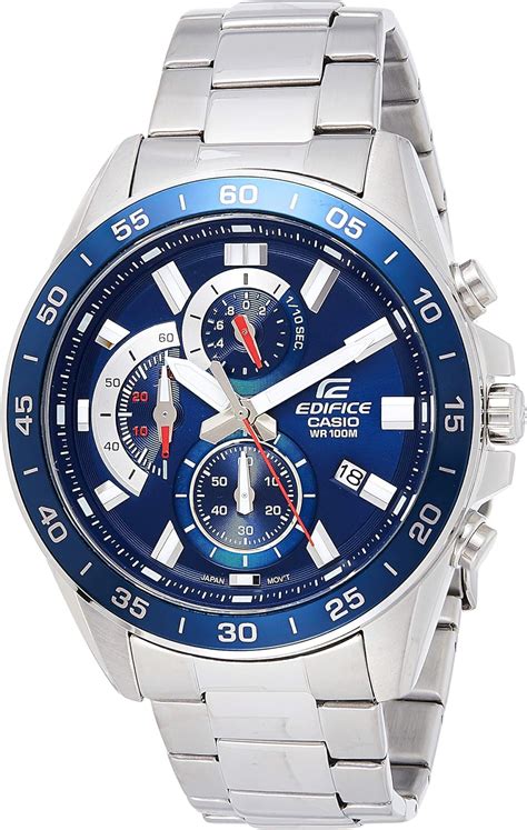 Casio Edifice Mens Blue Dial Stainless Steel Chronograph Watch Efv