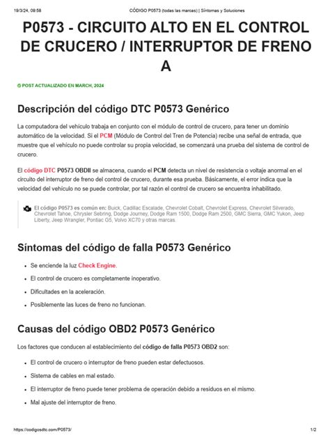 CÓdigo P0573 Todas Las Marcas Síntomas Y Soluciones Pdf Chevrolet Silverado Memoria De