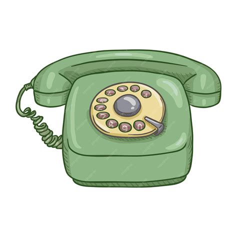 Teléfono Rotatorio De Estilo Retro Verde De Dibujos Animados De Vector