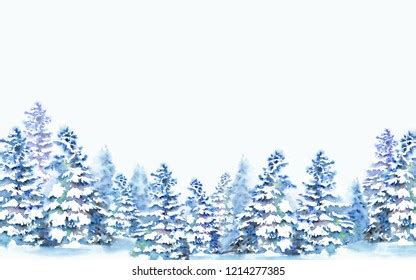 Paintings With Snowy Evergreens Images Stock Photos D Objects