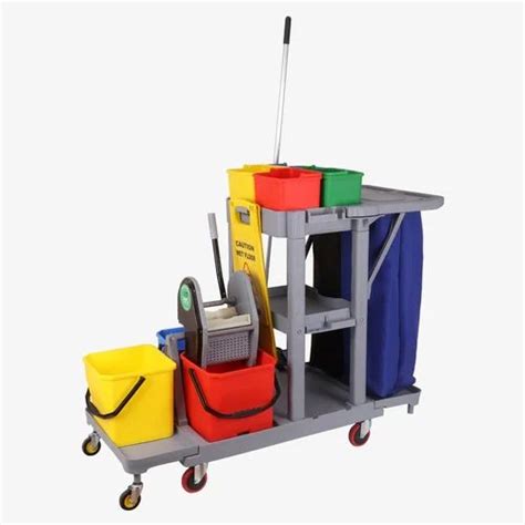 Plastic Multifunctional Janitor Cart With Three Bucket Mopping System