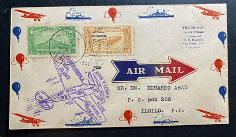 Manila Philippines First Flight Airmail Cover Ffc To Iloilo Rein