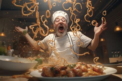 Playful Depiction Of A Chef Dropping Spaghetti Generative Ai Premium