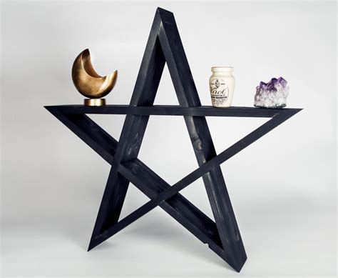 Handmade Pentagram Shelf Pine Wood Stained Ebony Black Lightly