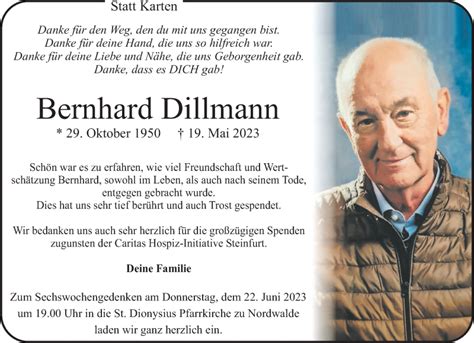 Traueranzeigen Von Bernhard Dillmann Trauer Ms