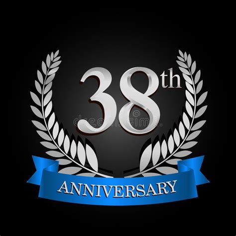 38th Anniversary Logo With Blue Ribbon And Laurel Wreath Vector