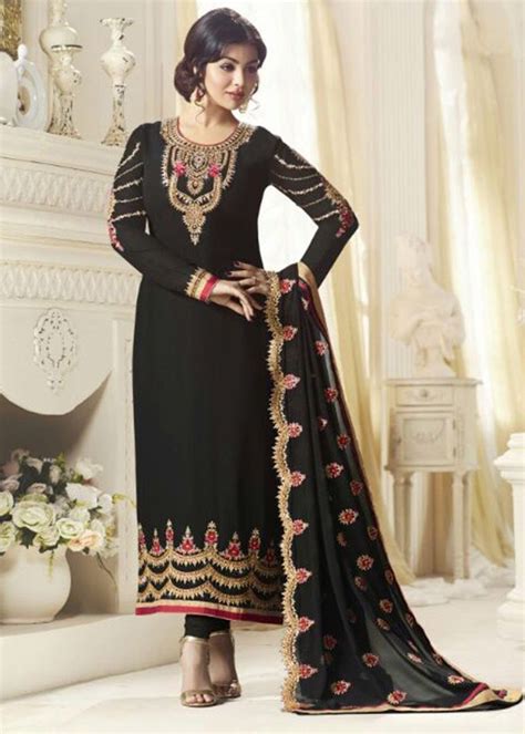 Ayesha Takia Black Georgette Straight Suit Ready To Ship Sale