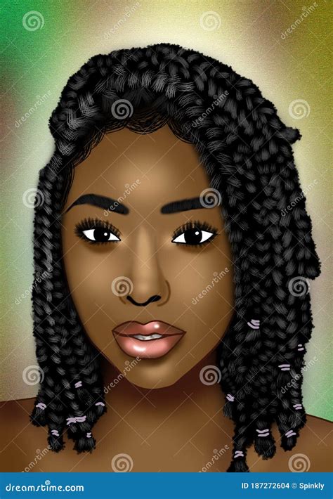 Black Woman Illustration With Braids For Hairstyle CartoonDealer