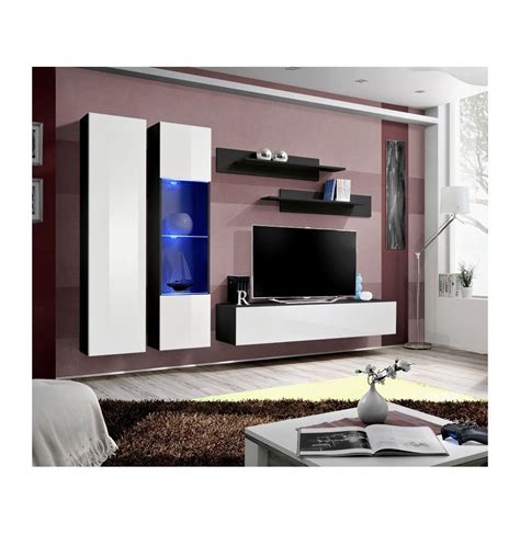 Ensemble Meuble TV Mural Fly V 260 Cm X 190 Cm X 40 Cm Noir Et Blanc