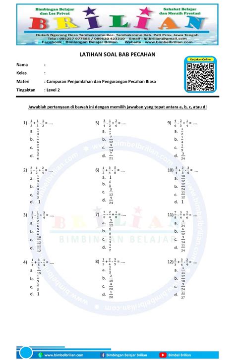 Kumpulan Soal Campuran Penjumlahan Pengurangan Pecahan Biasa Bimbel