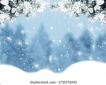 Winter Christmas Background Snow Fir Branches Stock Photo 1710778573