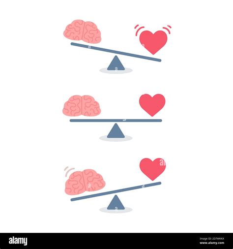 Balance Between Logic And Emotion Cartoon Brain And Heart On A Scale