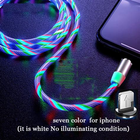 Magnetic Usb Cable Led Glow Flowing Micro Usb Type C Mobile Phone