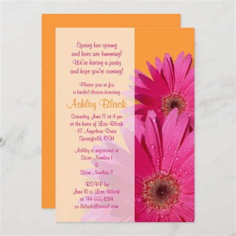 Orange Pink Gerbera Daisy Bridal Shower Invitation Zazzle