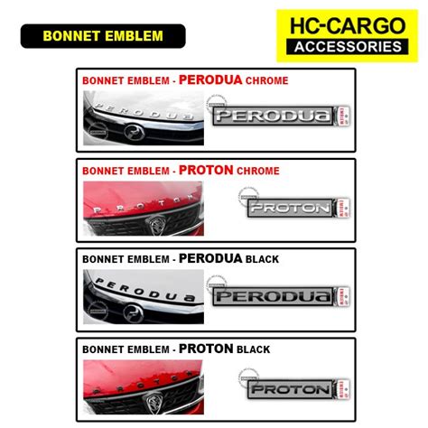 Perodua Proton Bonnet Wording Emblem Logo 3D Chrome Black Proton