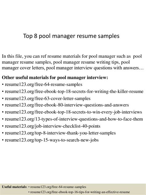 Top 8 Pool Manager Resume Samples