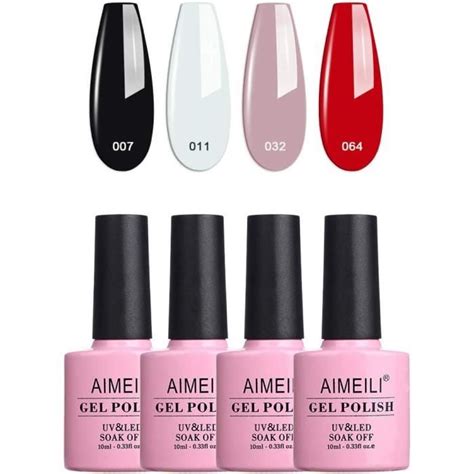Soak Off Uv Led Noir Blanc Nude Rouge Vernis Ongles Gel Semi Permanent Lot Couleurs Ml