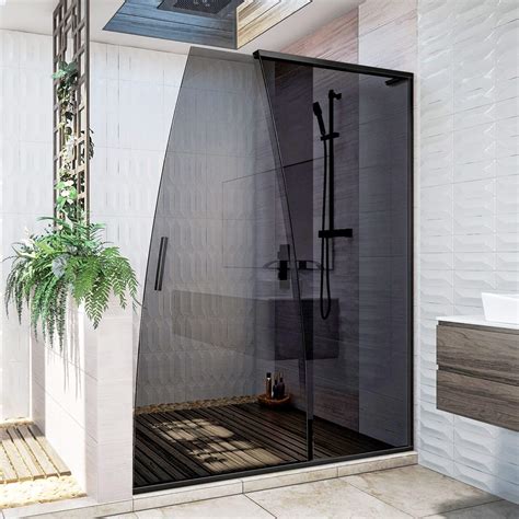 Dreamline Crest 58 60x76 Smoky Glass Frameless Sliding Shower Door Satin Black Ebay