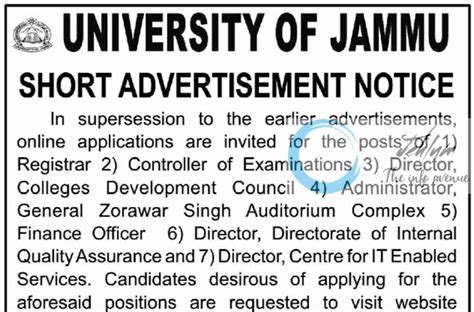 University Of Jammu Recruitment Advertisement Notice 2024 Jehlum The Info Avenue