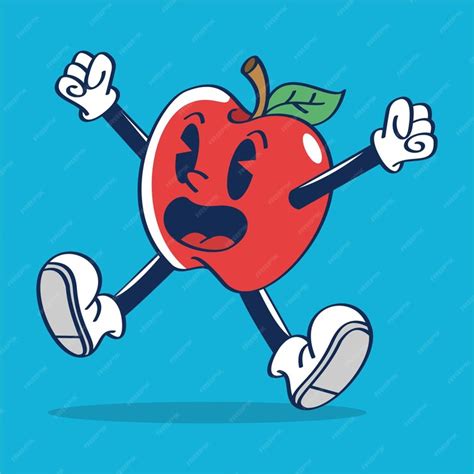 Premium Vector A Cartoon Character Apple Jumping And Happy With Cute