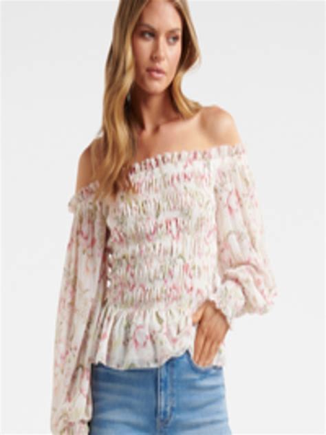 Buy Forever New Pink Floral Print Off Shoulder Bardot Top Tops For